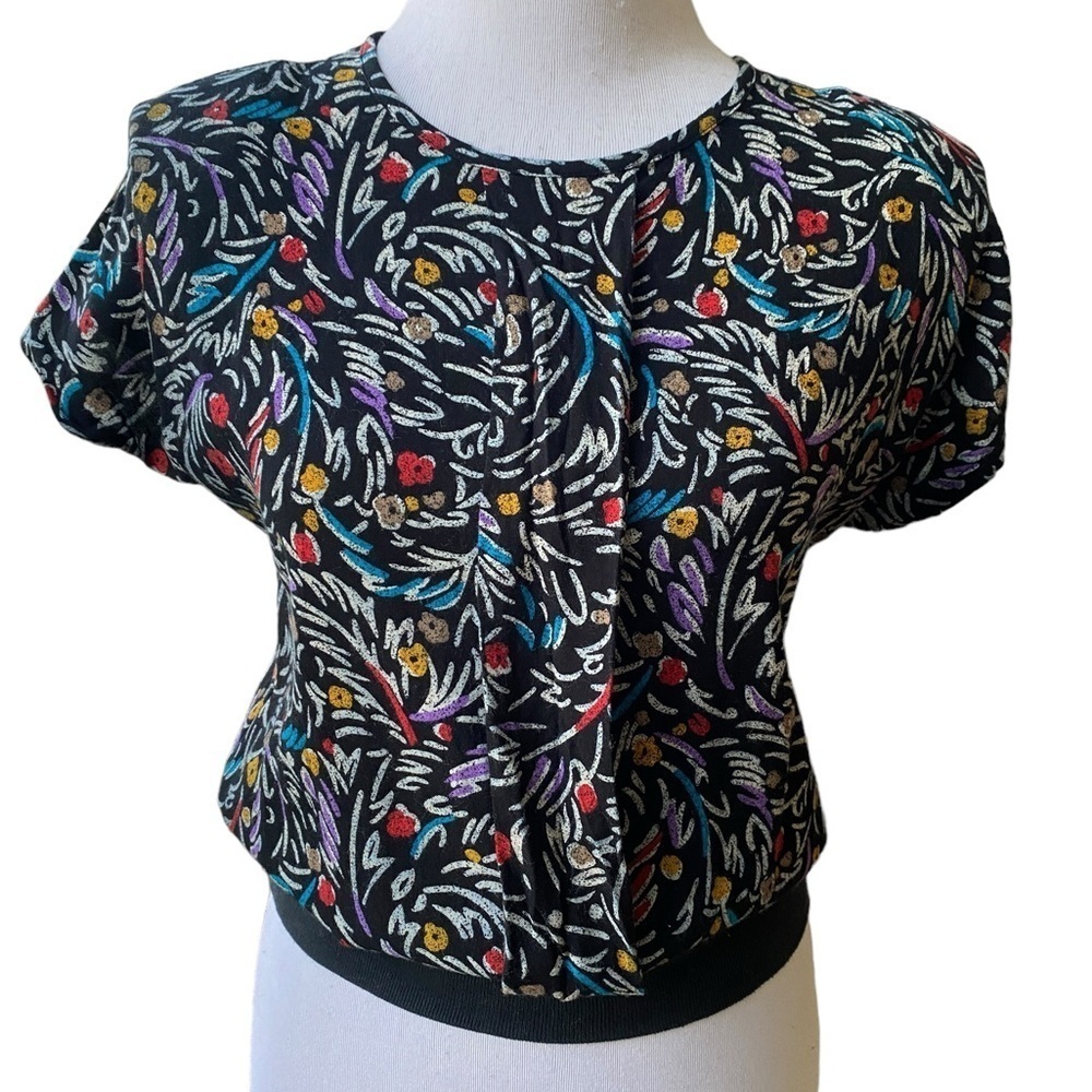 JBJ Sportswear Vintage 80's Black, Cap Sleeve, Padded Shoulder Blouse (Size 8)